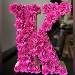 Handcrafted Chunky Wooden Floral Letter "K”